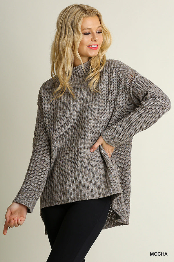 High Low Turtleneck Knit Sweater